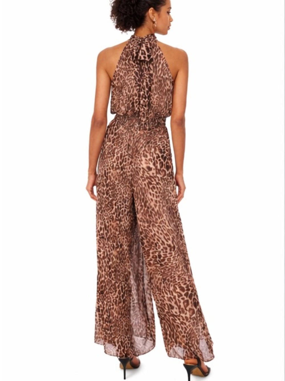 NWT Vince Camuto Leopard Halter Wide-Leg Jumpsuit - Bow Back Zip Lined Size M - Picture 5 of 11